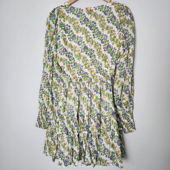 NEW Oliphant Smocked Waist V-neck Mini Dress Lupina Peri Floral Long Sleeve, S - Picture 10 of 15